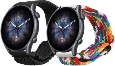 kwmobile Horlogebandjes geschikt voor 22mm Amazfit Bip 6 / Bip 5 Unity / Bip 5 / GTS 3 / Balance 2 / Helio Strap - 2 x Nylon Smartwatch bandje in zwart / meerkleurig.