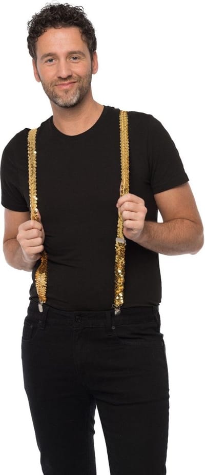 Partychimp Bretels Pailletten Goud voor bij Carnavalskleding Heren Carnaval Accessoires - 2,5 cm breed - Elastaan - One-Size