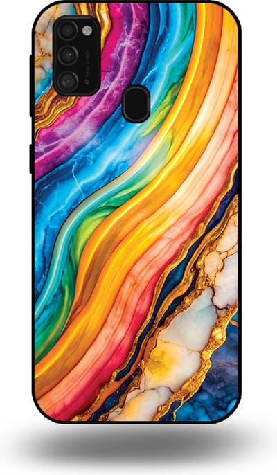 Smartphonica Telefoonhoesje Geschikt voor Samsung Galaxy M21 met Regenboog Goud Marmer Opdruk - TPU Backcover Case Rainbow Gold Marble Design geschikt voor Samsung Galaxy M21