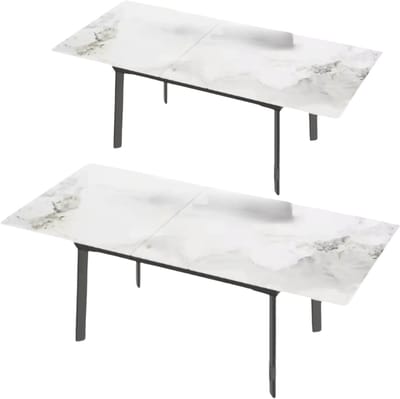 8-10 Personen Gesinterde Stenen Eettafel - 180 cm Uitschuifbare Kerst Keuken Eettafel met Metalen Frame