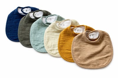 Set van 6 baby slabbetjes – Hydrofiel katoen – absorberend – Waterafstotend – Verstelbaar – Neutrale Unisex Kleuren – Groene Tinten - 0–2 jaar
