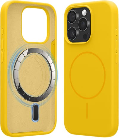 kwmobile Telefoonhoesje voor Apple iPhone 15 Pro - Hoes met siliconen randen en magnetische achterkant compatibel met MagSafe, in stralend geel