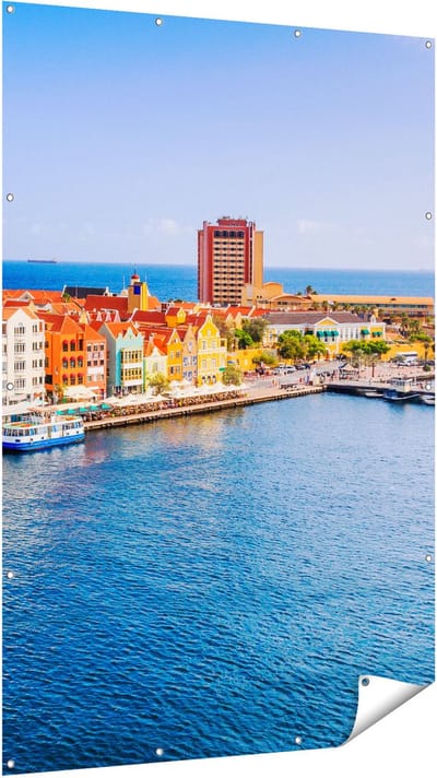 Gards Tuinposter Willemstad Centrum in Cura�ao - 120x180 cm - Tuindoek - Tuindecoratie - Wanddecoratie buiten - Tuinschilderij