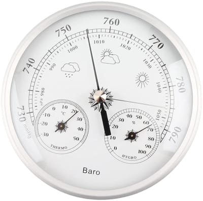 Weerstation Analoog - Barometer Hygrometer - Binnen Buiten - 3-in-1 Functie - 13 cm Diameter - Zilverwit