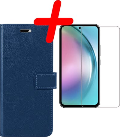 Hoesje Met Screenprotector - Geschikt voor Samsung Galaxy A54 - Luxe Pasjeshouder - Bookcase Portemonee - Flip Case - Kunstleer Book Case - Flipcase - Book Cover - Walletcase - Portemonneehoes - Donkerblauw