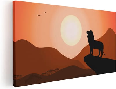 Artaza Canvas Schilderij Leeuw - 40x20 cm - Klein - Wanddecoratie Zonsondergang - Muurdecoratie Afrika - Schilderijen Op Canvas