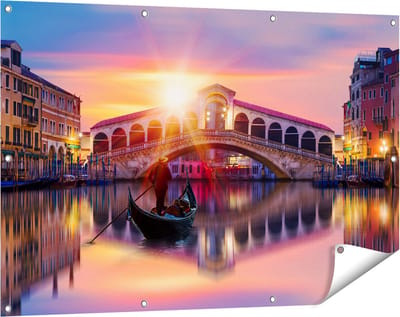 Gards Tuinposter Gondel bij de Rialtobrug in Veneti�, Itali� - 120x80 cm - Tuindoek - Tuindecoratie - Wanddecoratie buiten - Tuinschilderij