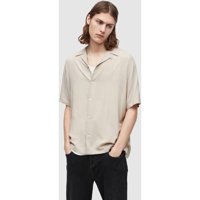 AllSaints Venice Ss Shirt Clifftop Taupe Maat: XL | Casual Overhemden Outlet | Heren | Beige