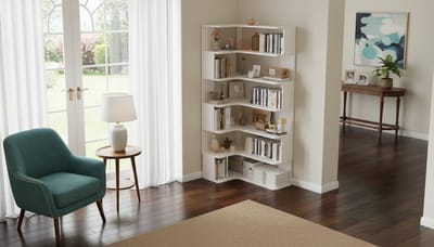 Hoekboekenkast – Casa Velluto AltoLine L-Vormige Boekenkast 6 Niveaus – Moderne Hoge Hoekkast met Anti-Valpaneel – Vrijstaand Opbergrek voor Woonkamer, Thuiskantoor en Slaapkamer – Wit