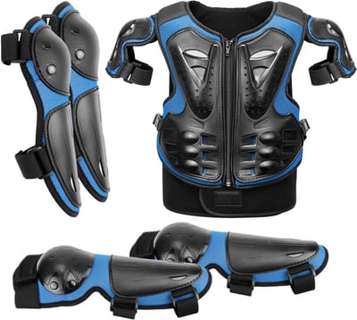 Kinder Motoruitrusting - Crossmotor Set - Buitensport Bescherming - Ergonomisch Ontwerp - 5-delige Set - Blauw Zwart