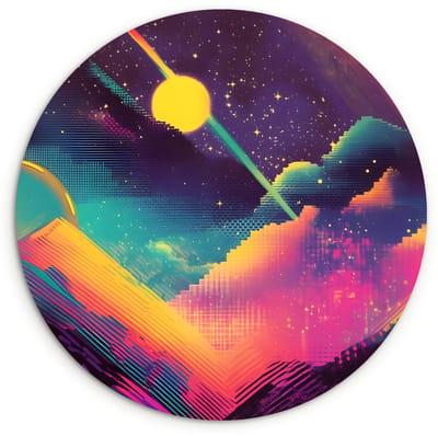 WallCircle® Wandcirkel 120x120 cm - Muurcirkel Sterren - Bergen - Kleurrijk - Muurdecoratie woonkamer - Wanddecoratie slaapkamer - Kamer decoratie accessoires - Ronde schilderijen XXL