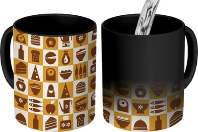 Magische Mok - Foto op Warmte Mokken - Koffiemok - Keuken - Koken - Vintage - Patronen - Magic Mok - Beker - 350 ML - Theemok