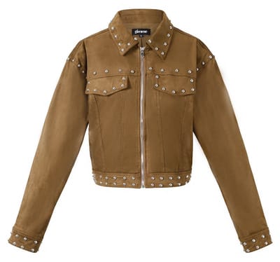 Comfortabele Geweven Polyester Damesjas met Studs - Kaki - Maat S