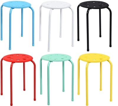 COSTWAY Stapelkrukken, set van 6, stapelbare metalen krukken, eetkamerkrukken, krukken voor thuis, kantoor, klaslokaal, 44,5 cm zithoogte (veelkleurig)