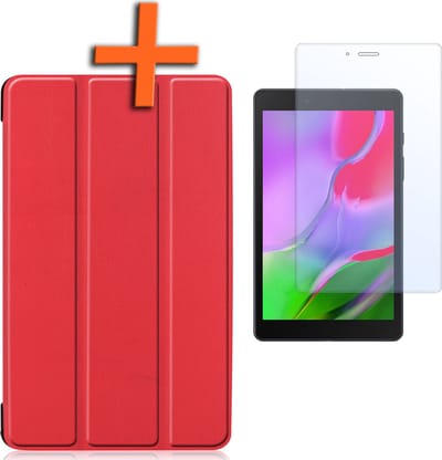 Hoesje - Geschikt voor Samsung Galaxy Tab A 8.0 (2019) - Met Screenprotector - Trifold Bookcase - Hard Cover - Hardcover Book Case - Tablet Hoes - Rood