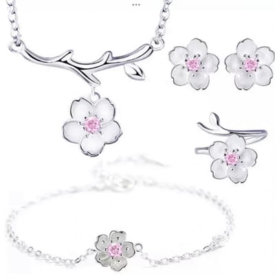4-Delig-zilver -Makenzie -ketting-oorbellen-ring-armband-Charme Bijoux