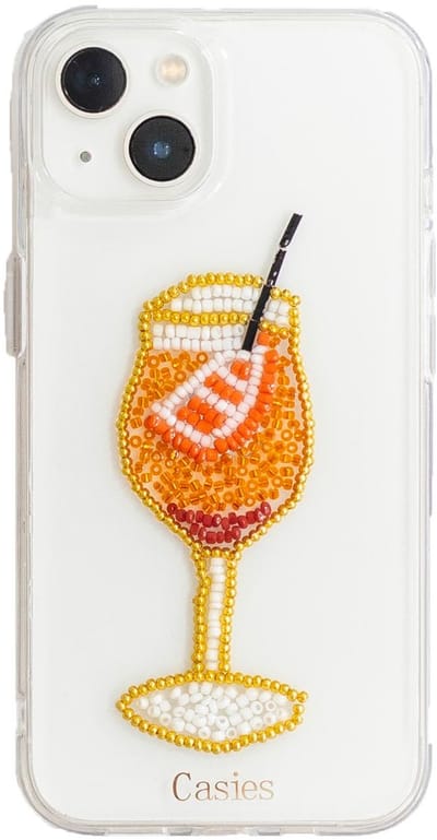 Casies Aperol Spritz cocktail hoesje geschikt voor Apple iPhone 14 - handgemaakt kralen telefoonhoesje - Geïnspireerd op een sprankelende cocktail - TPU