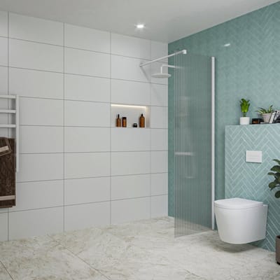 FugaFlow Eccelente Vetro inloopdouche badkamer - 60x200cm - ribbelglas - wandarm - mat wit