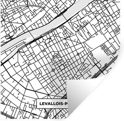 Muurstickers - Sticker Folie - Levallois-Perret - Stadskaart - Plattegrond - Kaart - Frankrijk - Zwart wit - 100x100 cm - Plakfolie - Muurstickers Kinderkamer - Zelfklevend Behang XXL - Zelfklevend behangpapier - Stickerfolie