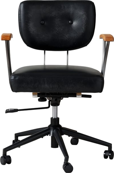 Ergonomische leren bureaustoel zwart - Directiestoel met eiken armleuningen - In hoogte verstelbaar - 360 graden draaibaar - Kantoor - 63x51x82 cm - Zwart