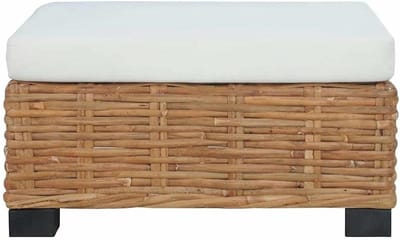 Rotan voetenbank - Gevlochten kruk - Ontspannen Zitten - Mahonie & mangohout poten - 66 x 66 x 37 cm