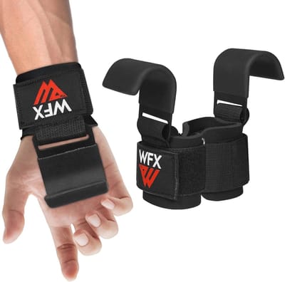 Thijox - Gewichtheffen haken met antislip rubberen gecoate handgrepen - 7 mm neopreen polsvulling - Ideaal voor krachttraining en deadlifts