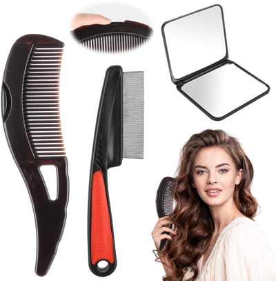 Dailygoods- Schubbenkam 2-delig - Massage Hoofdkam - Perskam voor Schone Hoofdhuid - Dandruff Kam - Inclusief Mini-Spiegel - Duurzaam Kunststof - Hoofdhuidkam