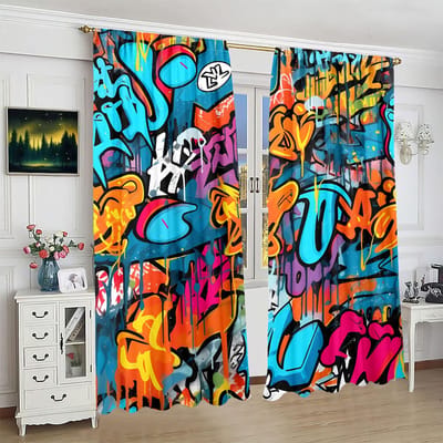 2 stuks gordijn met doodle-print - polyestermateriaal - geschikt voor slaapkamer, woonkamer, studeerkamer, priva 30inchx65inchx2Pcs blue
