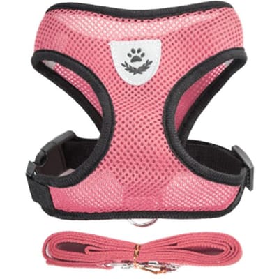 Hondentuigje voor kleine honden Katten Verstelbare huisdiertuigje en riemset Ademend vest voor mopshond Chihuahua Bulldog Hondenaccessoires M for 2.5-4kg roze