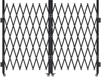 Dubbele opvouwbare veiligheidshek, afsluitbare schaarhek met zwenkwielen, stalen intrekbaar hek voor ingangen, garages, magazijnen en zwembaden, 145,67 x 63,19 inch (B x H)
