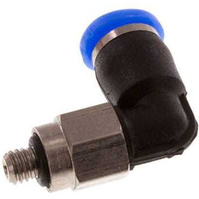 3mm x M 3 90 graden L-verbinding Staal/PBT Insteekfitting Buitendraad Kort Draaibaar Compact Ontwerp NBR [2 Stuks]
