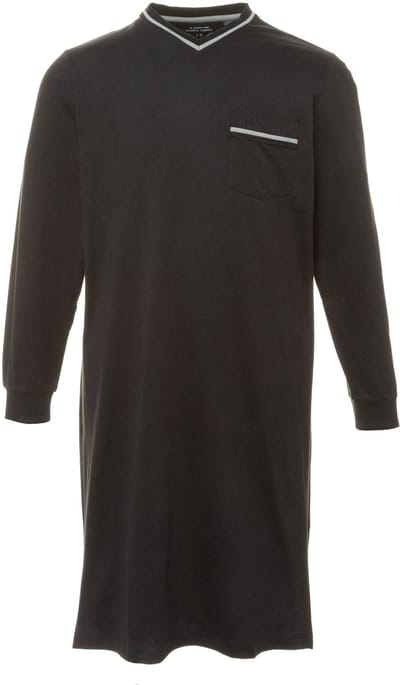 JP 1880 - Heren - Nachthemd loungewear effen lange mouwen - Zwart - Maat 3XL