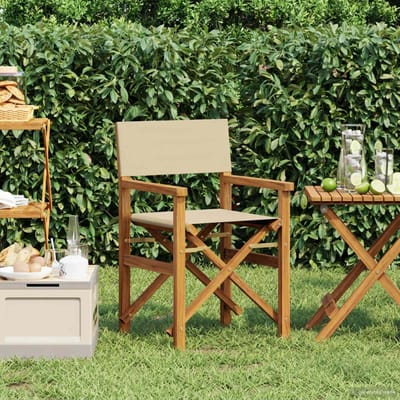vidaXL - Regisseursstoel - Bruin - en - Beige - Massief - Teakhout