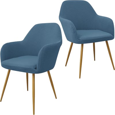 Daity Eetkamerstoelhoezen - decoratieve stoelhoezen - moderne stoelhoezen met gebogen rugleuning - decoratieve fauteuilhoezen - fauteuilhoezen met gebogen rugleuning voor de woonkamer (set van 2 - lichtblauw)