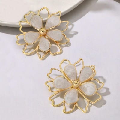Witte Groene Bloem Stud Oorbellen Voor Vrouwen Meisjes Geometrische Olie Druppel Oorbel Accessoires Vakantie Feest Cadeau Mode Sieraden Cadeaus beige