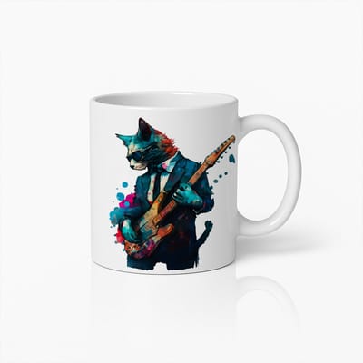 Coole Kat met Gitaar Mok – Funky Jazz Muziek Koffiebeker voor Kattenliefhebbers