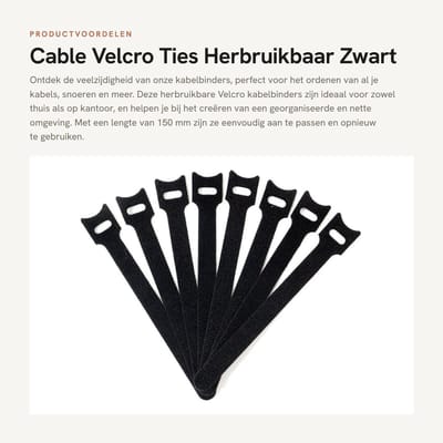 Dailygoods - Cable Velcro Ties - Herbruikbaar - Zwart - Kabelbinders - Perfect voor ordenen van kabels - 100 stuks