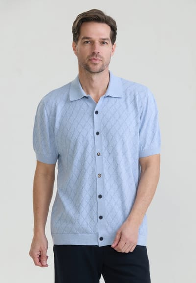 Felix Hardy Overhemd Knit - Basic Shirt - 100% Katoen - Korte Mouw Heren Blauw - L