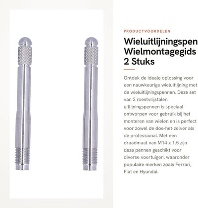 Dailygoods- Wieluitlijningspen Roestvrij Staal - 2 Stuks - Wielboutuitlijningspennen - M14 x 1.5 Draad - Vervanging voor Diverse Merken - Betrouwbaar Gereedschap - Wielboutgeleider
