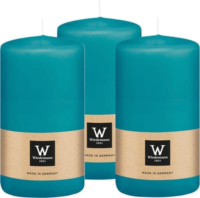 Wiedemann Cilinderkaars/stompkaars - 3x - turquoise - 12 x 6 cm - 33 branduren - zuilkaarsen