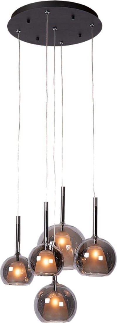 Atmooz - Hanglamp Saigon 5 - Vijf lampen - Glazen kappen - Zwart - Eye-catcher - Rookgrijs - Woonkamer / Eetkamer