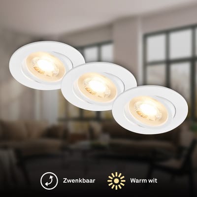 BRILONER Piwo – Set van 3 LED Inbouwspots – draaibaar – 3.000K warm wit licht – wit – Ø8cm