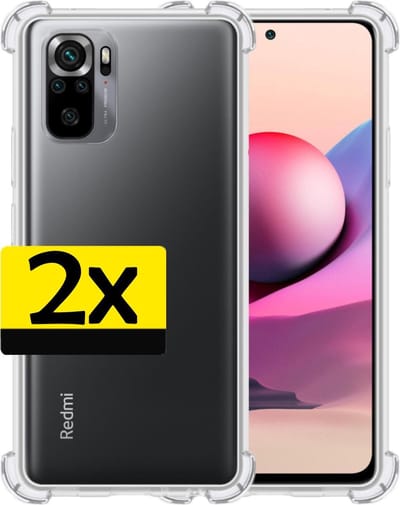 Hoesje - 2 Stuks - Geschikt voor Xiaomi Redmi Note 10S - Sterk & Shockproof - Siliconen Case - Back Cover - Telefoon Hoes Shock Proof - Telefoonhoesjes - Transparant