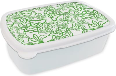 Broodtrommel Wit - Lunchbox - Brooddoos - Planten - Orientalism - Patroon - 18x12x6 cm - Volwassenen