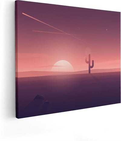 Artaza Canvas Schilderij Cactus Zonsondergang - 50x40 cm - Muurdecoratie Woonkamer - Wanddecoratie Zon - Schilderijen Op Canvas