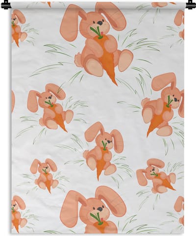 Wandkleed - Wanddoek - Konijnen - Groente - Patronen - 90x120 cm - Wandtapijt