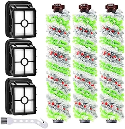 PromoHome 3-in-1 Reservefilterset en Borstelrollen voor Kruisstofzuigers - 3 Filters + 3 Microvezel Borstels - Geschikt voor Diverse Vloeroppervlakken en Huisdieren