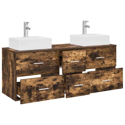 vidaXL - Badkamerkast - set - 3 - st - Gerookt - eiken - 129 - x - 41 - x - 79.5 - cm