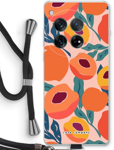 Case Company® - Hoesje met koord geschikt voor OnePlus 12r hoesje met Koord - Perzik - Telefoonhoesje met Zwart Koord - Bescherming aan alle Kanten en Over de Schermrand