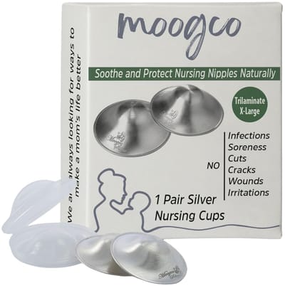 Moogco Originele Zilveren Tepelbeschermers - Nursing Cups - Borstkompressen – 999k Zilver – X- Large Maat - Incl. Opbergetui